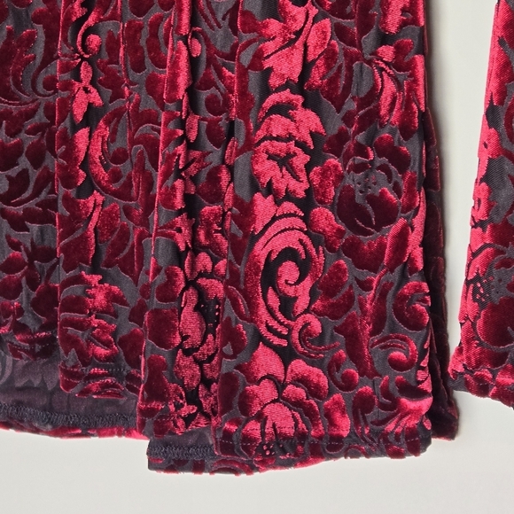 Ultra Pink Velvet Burnout Fairy Witchy Gothic Edgy Button Down  Flare Sleeve Top - Picture 8 of 15